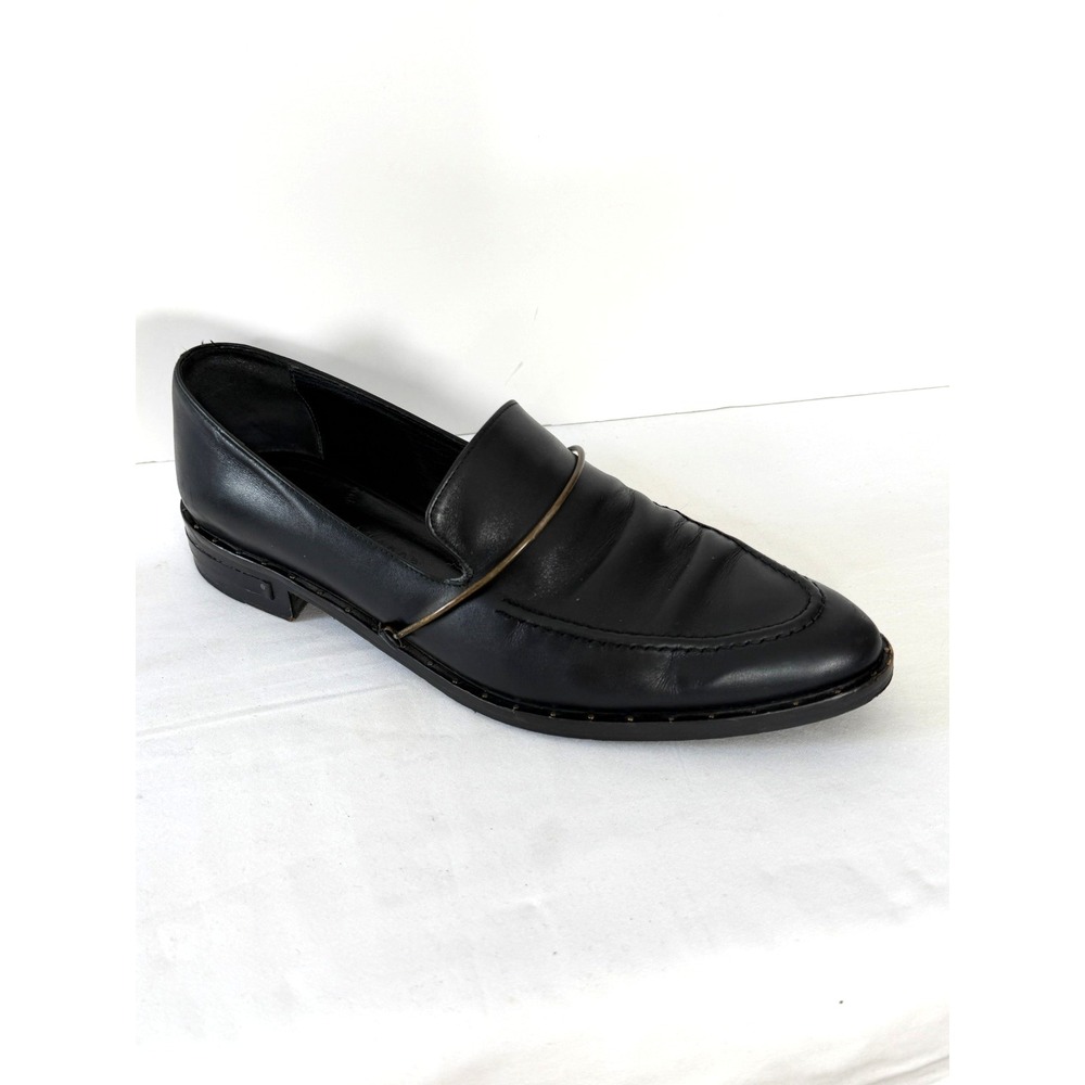 Freda Salvador Light Halo Loafer Black Calf Leather Brass Detail‎ Sz 9.5 Slip-On